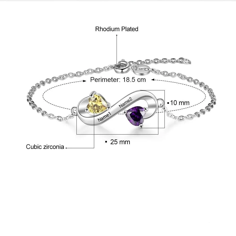 Infinity Bracelet With Birthstone Custom 2 Names