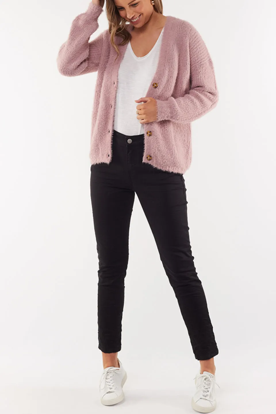 Jocelyn Fluffy Dawn Pink Cardigan