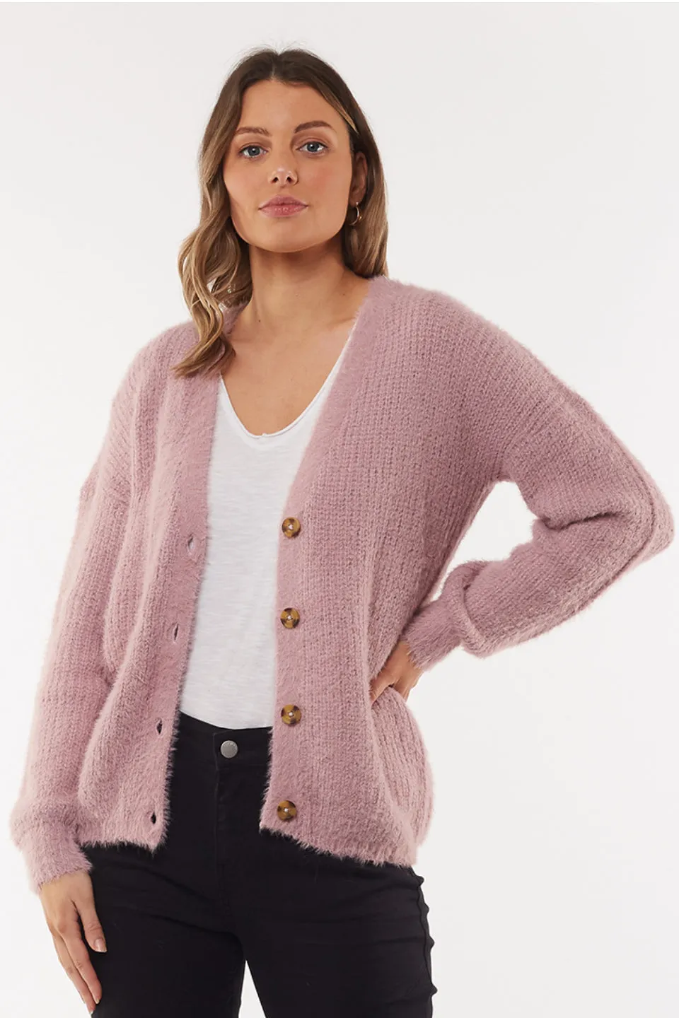 Jocelyn Fluffy Dawn Pink Cardigan