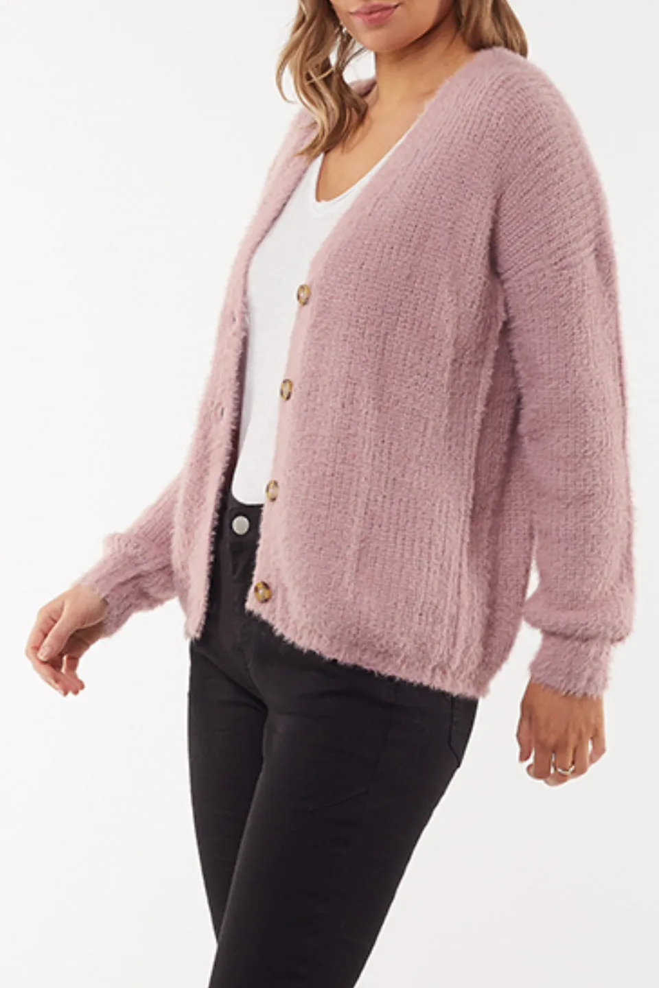 Jocelyn Fluffy Dawn Pink Cardigan