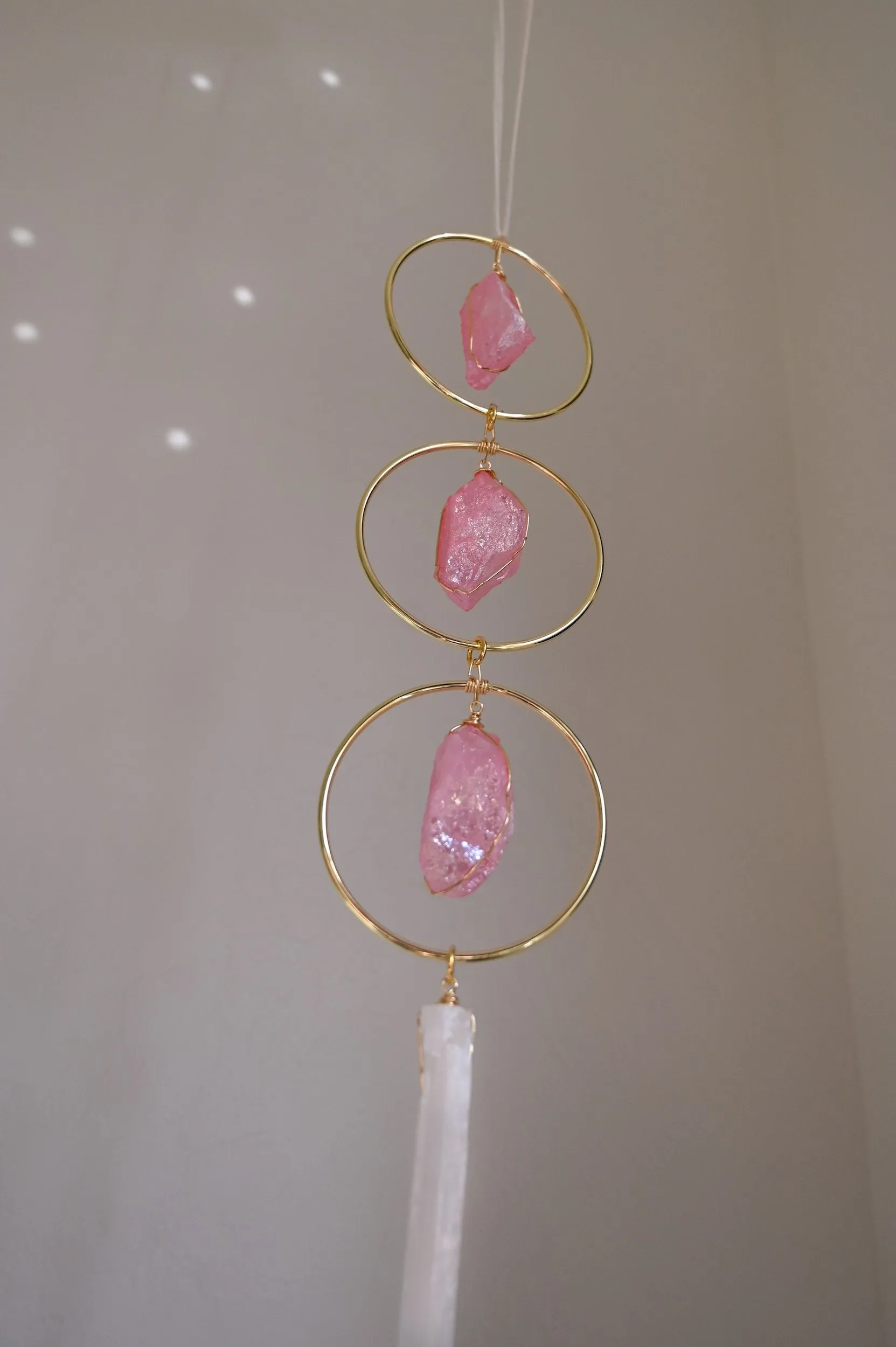 Joyful Girl Pink Aura Quartz Hanging