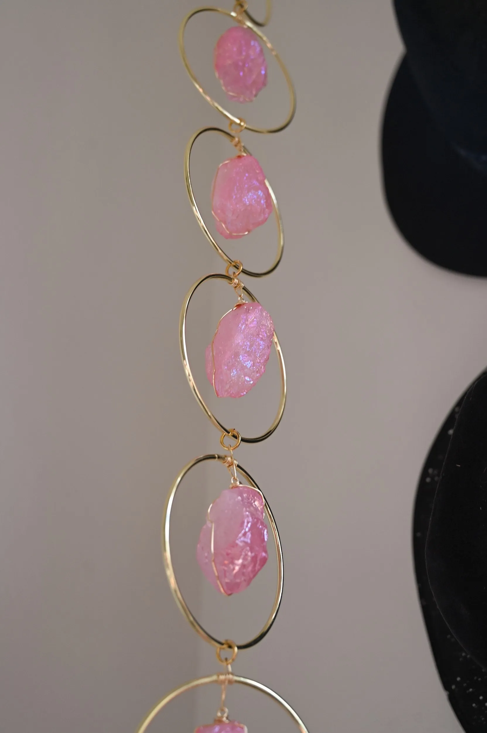 Joyful Girl Pink Aura Quartz Hanging