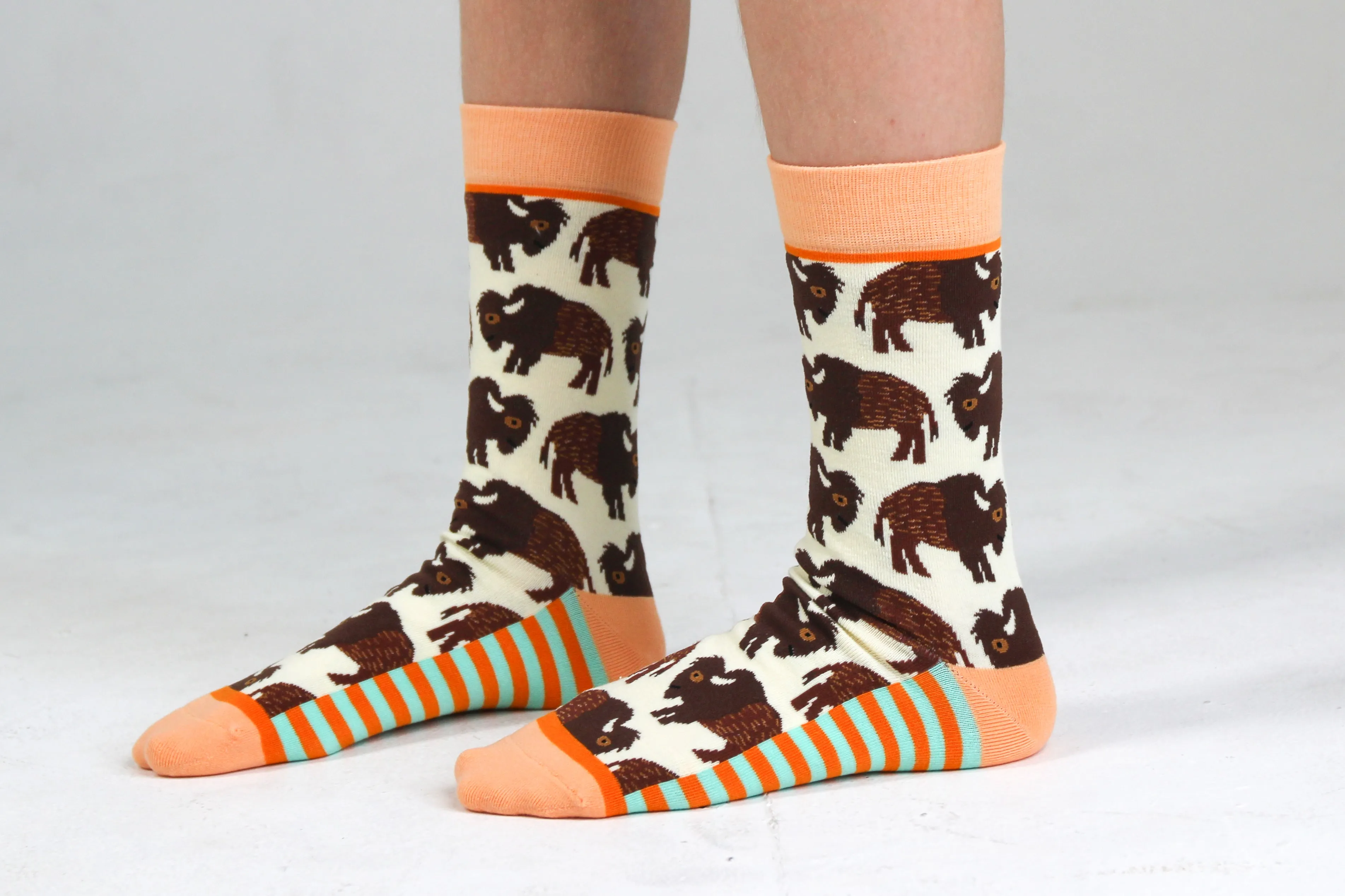 Kids' Cotton Crew Socks, Bison