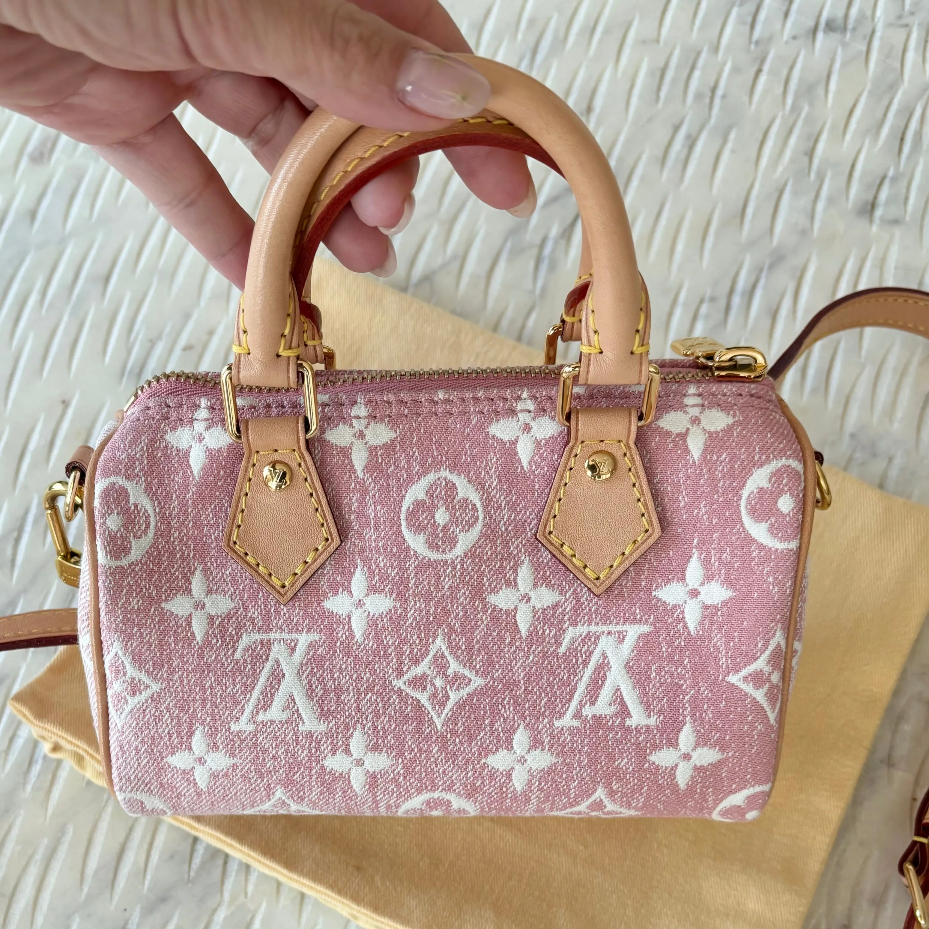 LOUIS VUITTON Pink Denim Monogram Nano Speedy Bag