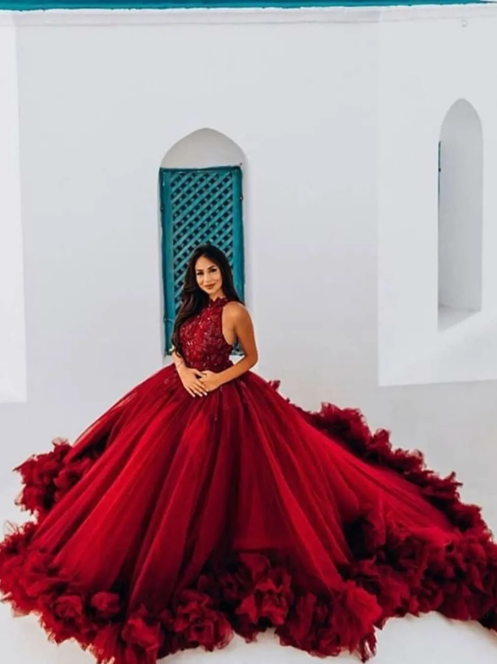 Luxury Burgundy Ball Gown Prom Dress Vintage Tulle African Wedding Gowns ER2114