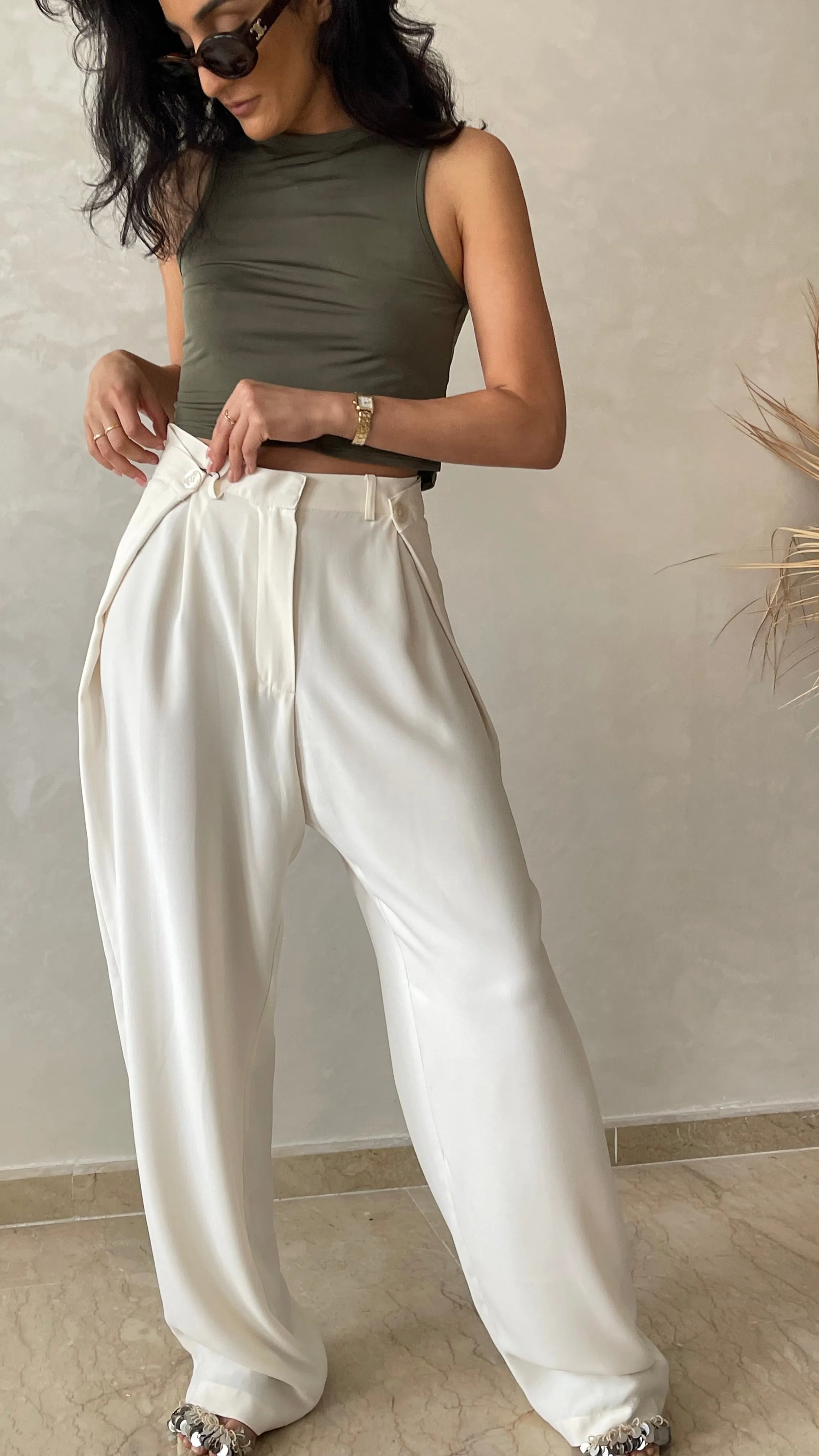 MAISON BEIGE PANTALON AJUSTABLE "BLANC"