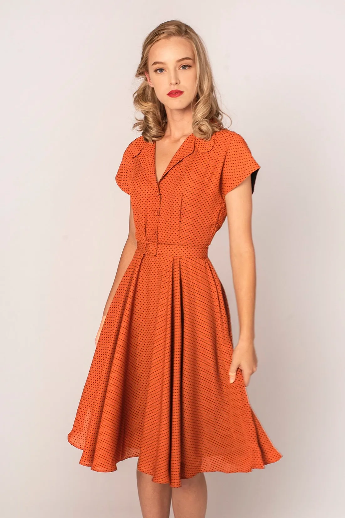 Manette Orange & Black Dots Dress