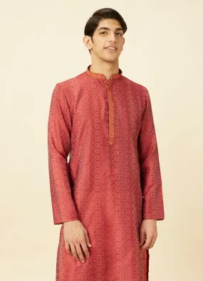 Manyawar Coral Red Diamond Printed Kurta Set