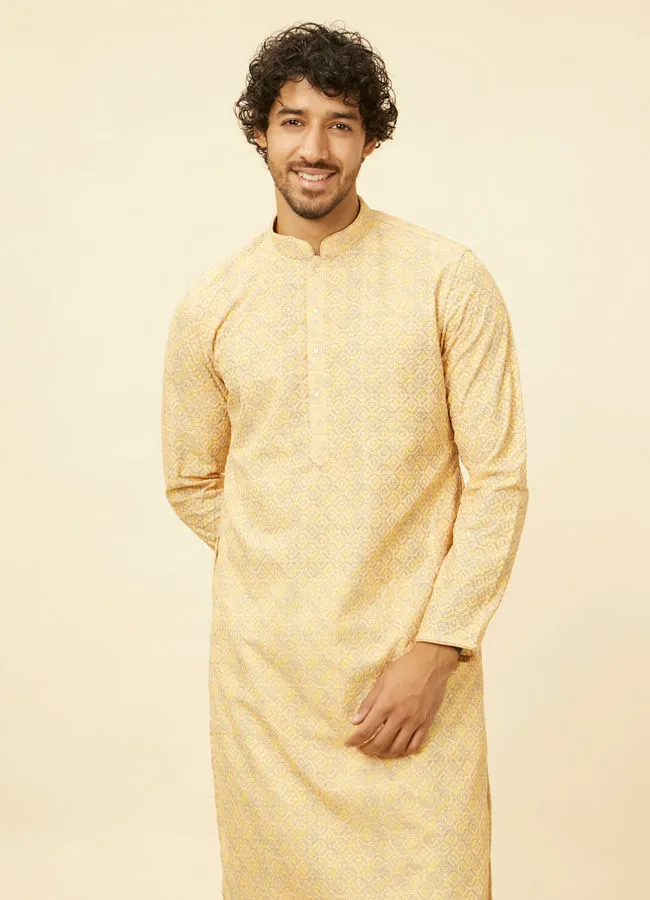 Manyawar Peach Yellow Chikankari Embroidered Kurta Set