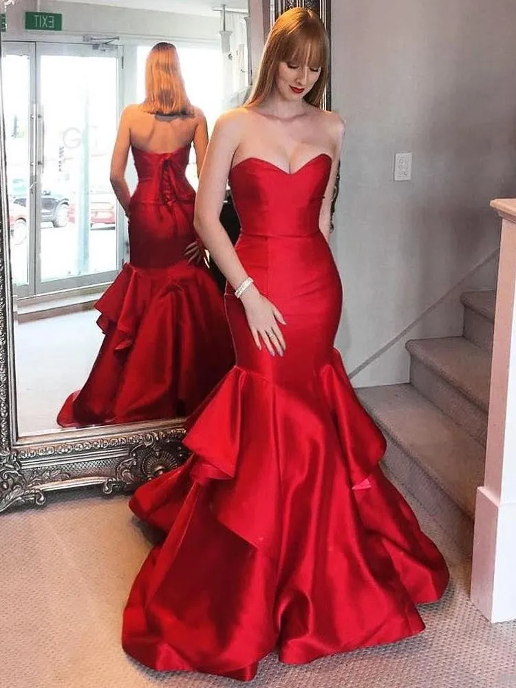 Mermaid Red Prom Dress Vintage Cheap Long Prom Dress #ER271