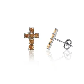 Mini Crystal Cross Post Earrings - Silver