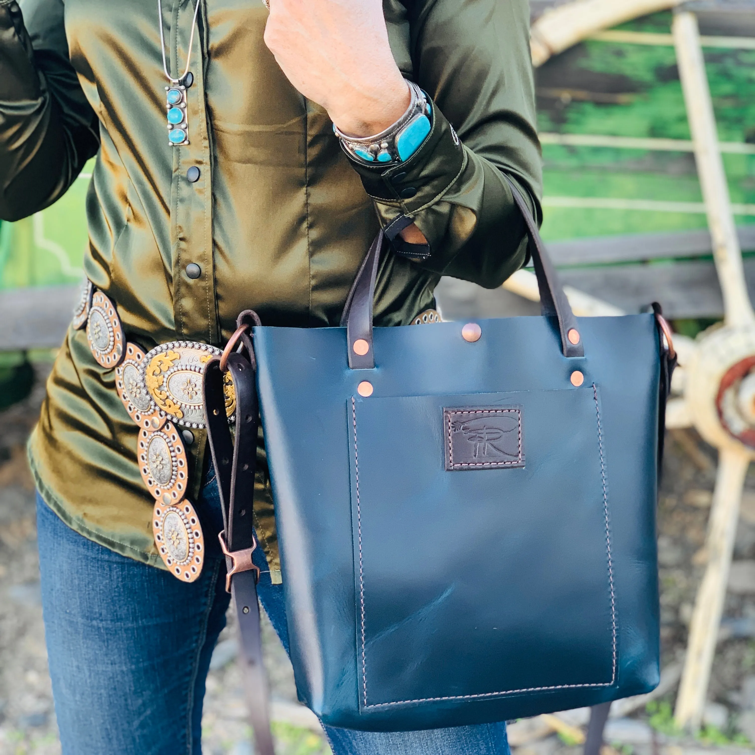 Modern Blue Crossbody  Leather Purse Tote Bag