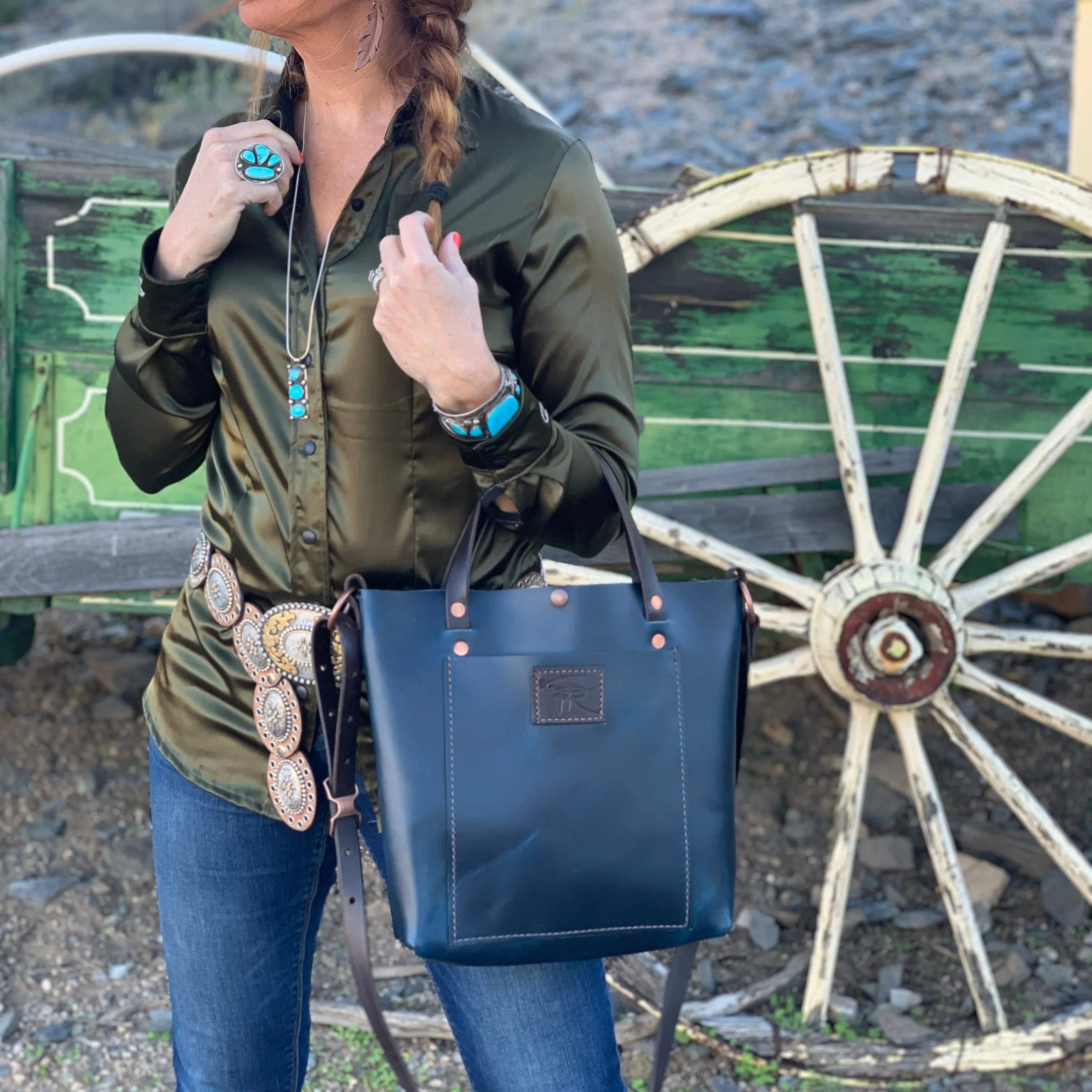 Modern Blue Crossbody  Leather Purse Tote Bag