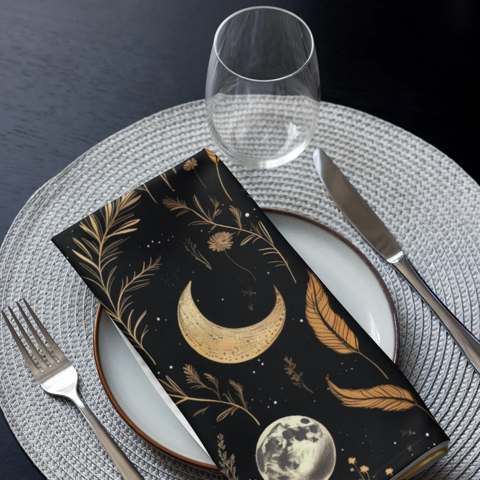 Moonlit Botanica Cloth Napkins Set of 4 - Botanical Dark Academia Home Decor - Pagan Witchy Gothic Kitchen Table Setup - Christmas Goth Gifts