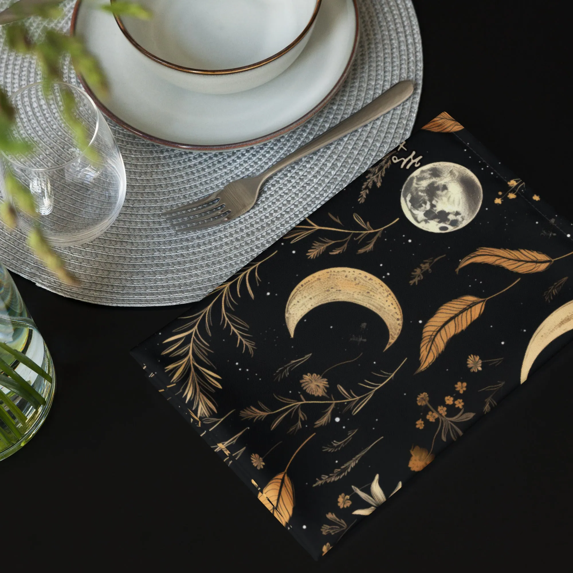 Moonlit Botanica Cloth Napkins Set of 4 - Botanical Dark Academia Home Decor - Pagan Witchy Gothic Kitchen Table Setup - Christmas Goth Gifts