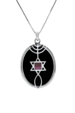 Nano Sim NT Silver Pendant - The Messianic symbol Studded with Onyx Stone