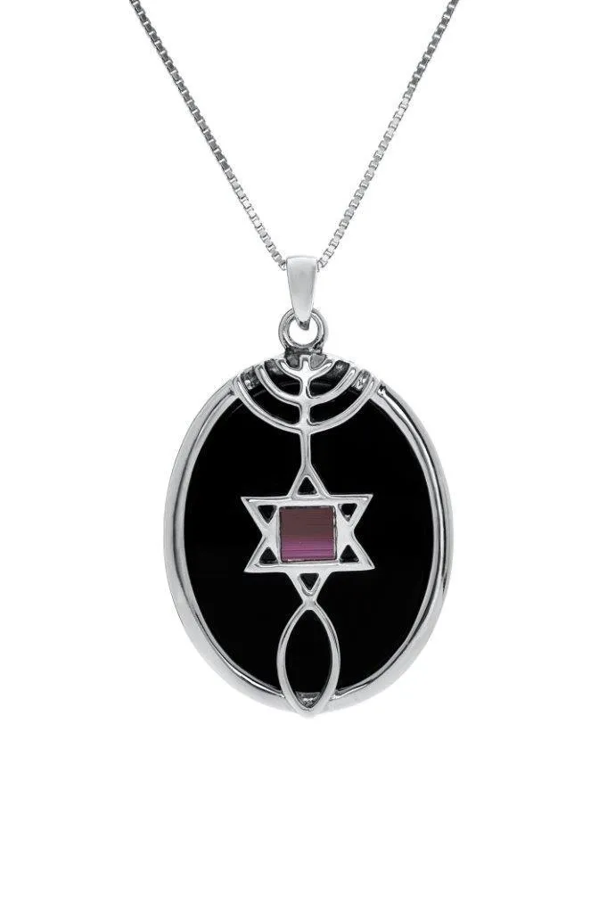 Nano Sim NT Silver Pendant - The Messianic symbol Studded with Onyx Stone