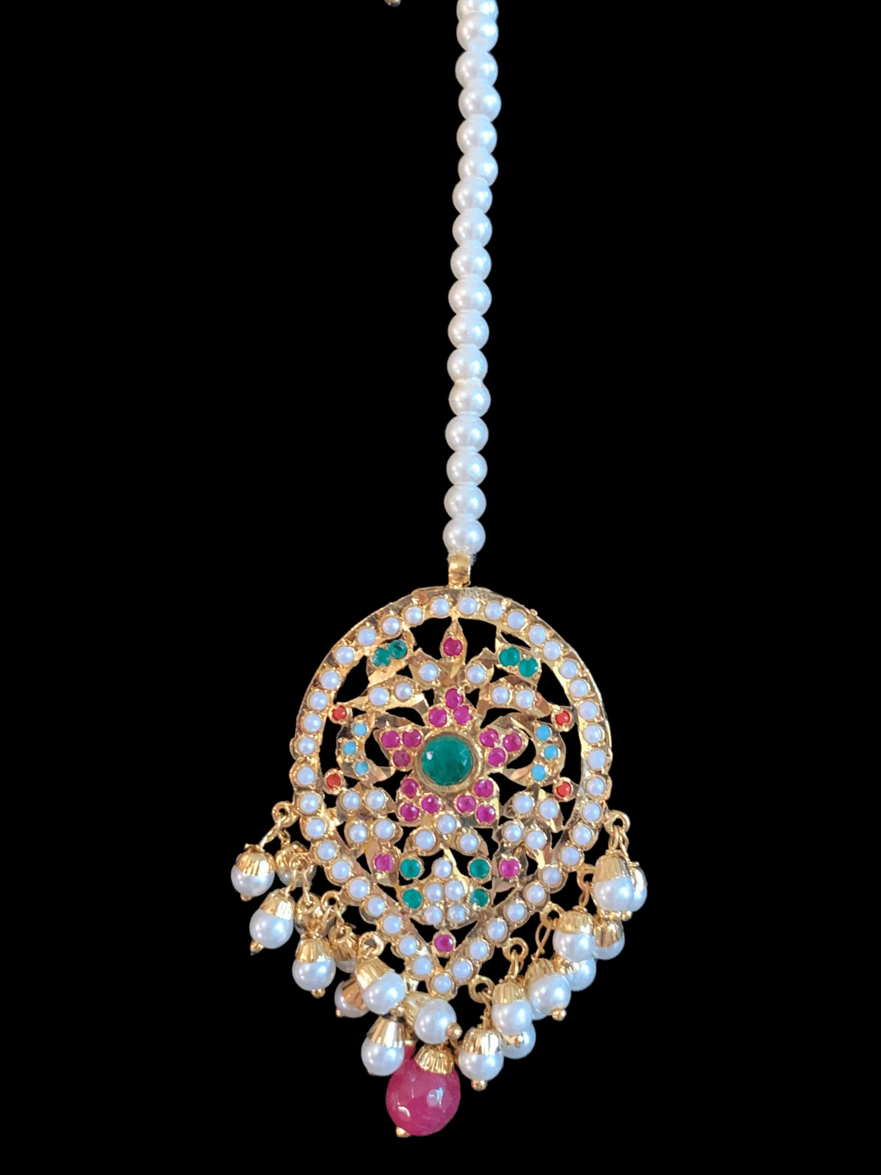 NS250  Chriselle necklace set in Navratan  ( READY TO SHIP)