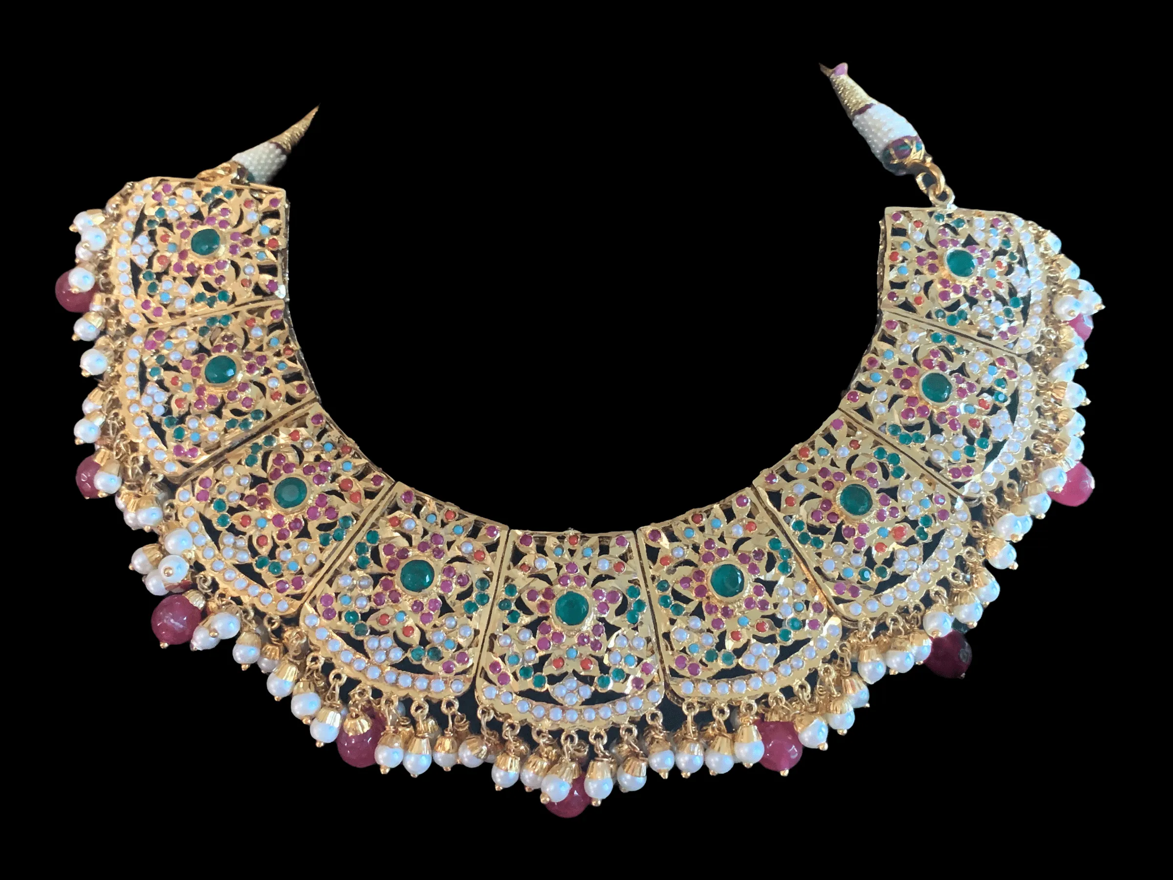 NS250  Chriselle necklace set in Navratan  ( READY TO SHIP)