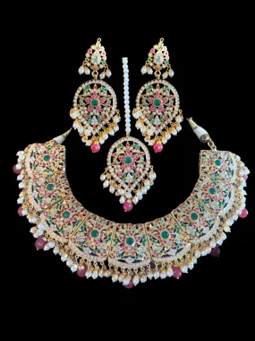 NS250  Chriselle necklace set in Navratan  ( READY TO SHIP)