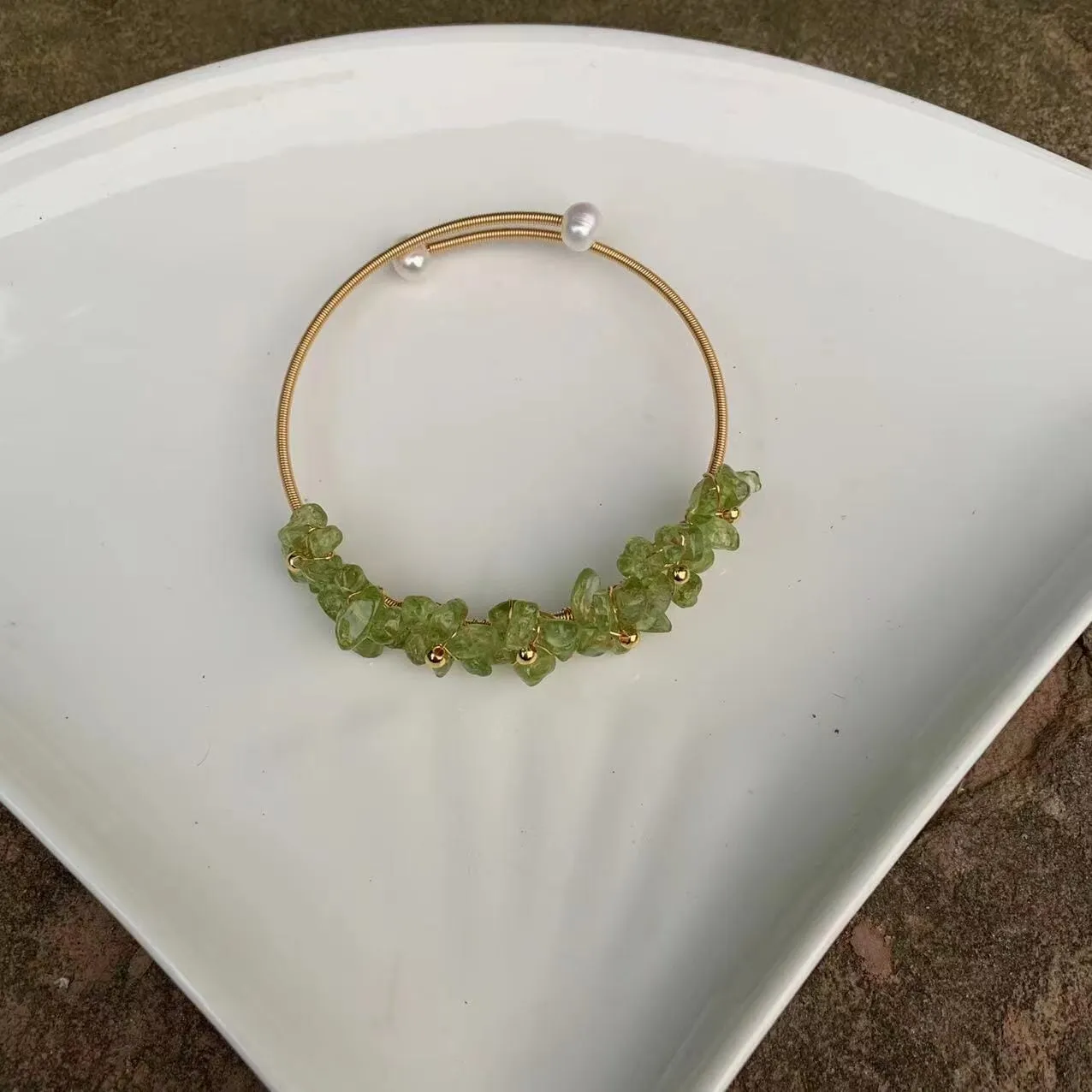 Olivine Crystal Peridot Bangle Bracelet