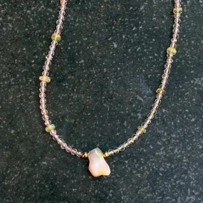 Opal gemstone and Quartz Necklace