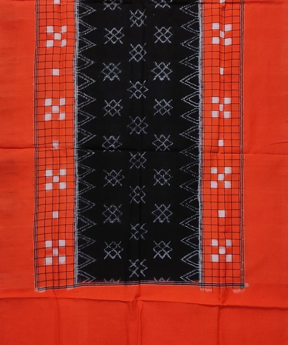 Orange black handloom cotton sambalpuri stole