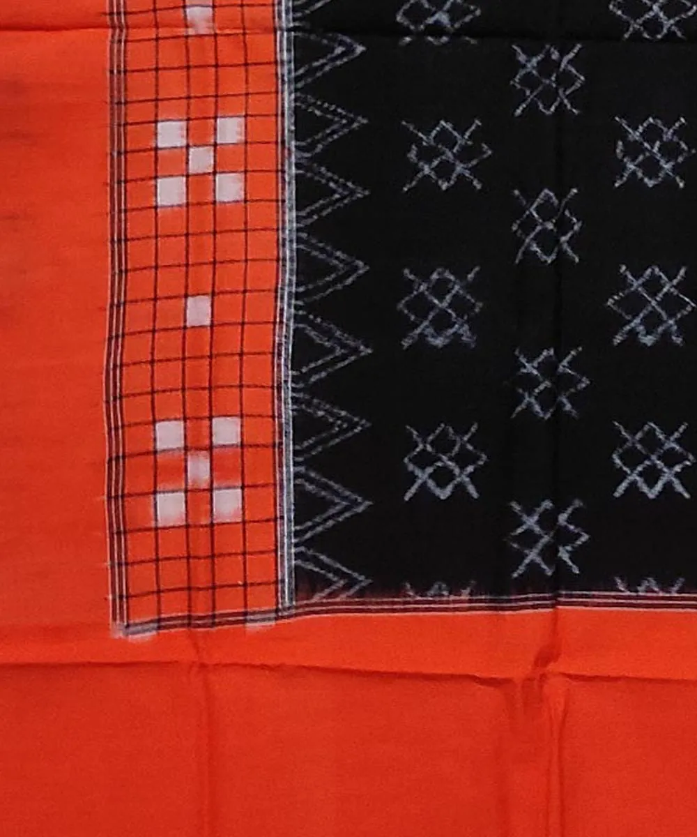 Orange black handloom cotton sambalpuri stole