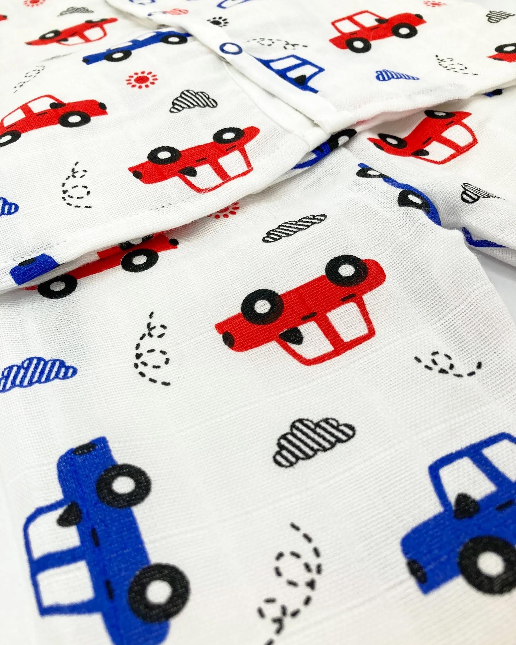 Organic Cotton Muslin Half Sleeve Jabla Co Ord Set - Cars