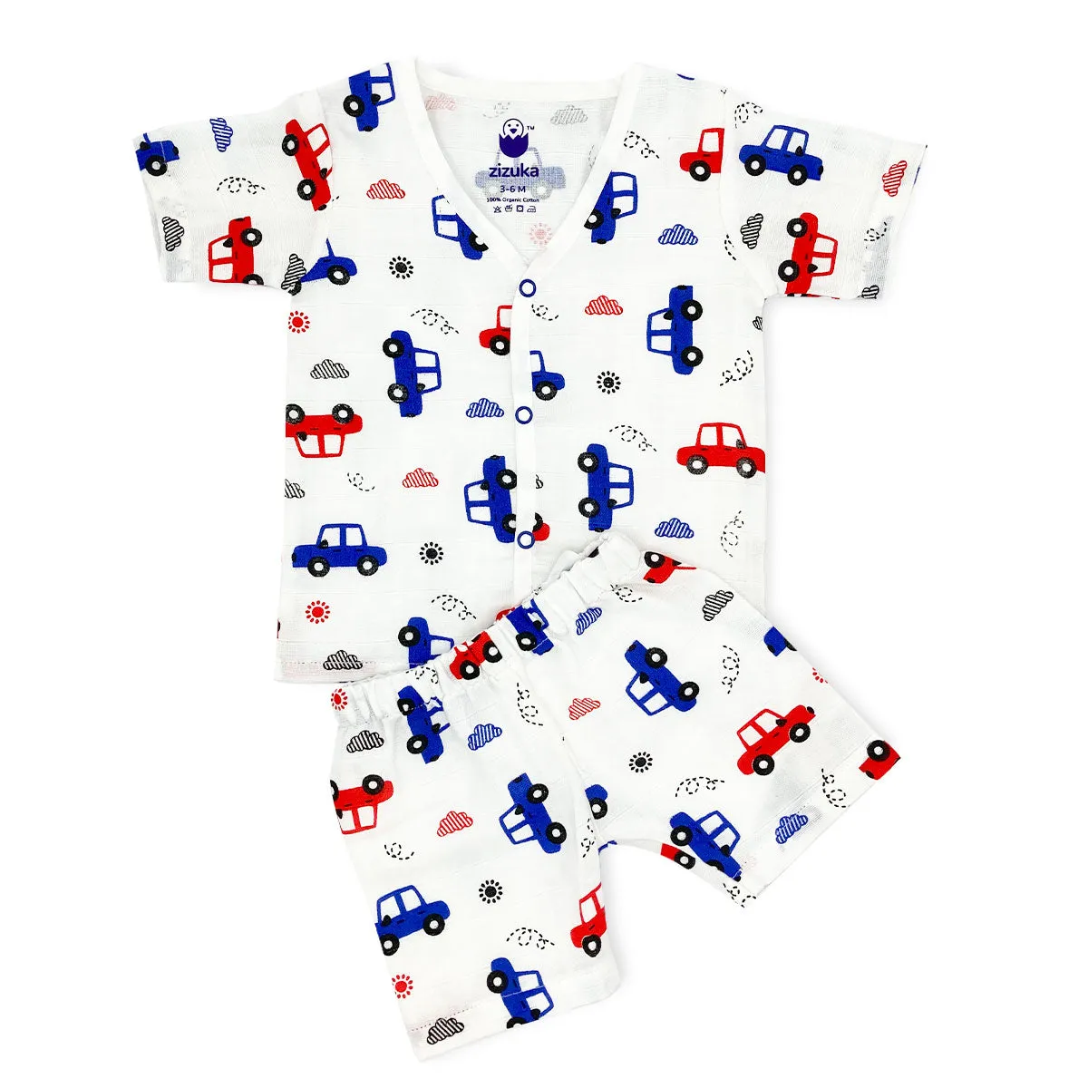 Organic Cotton Muslin Half Sleeve Jabla Co Ord Set - Cars