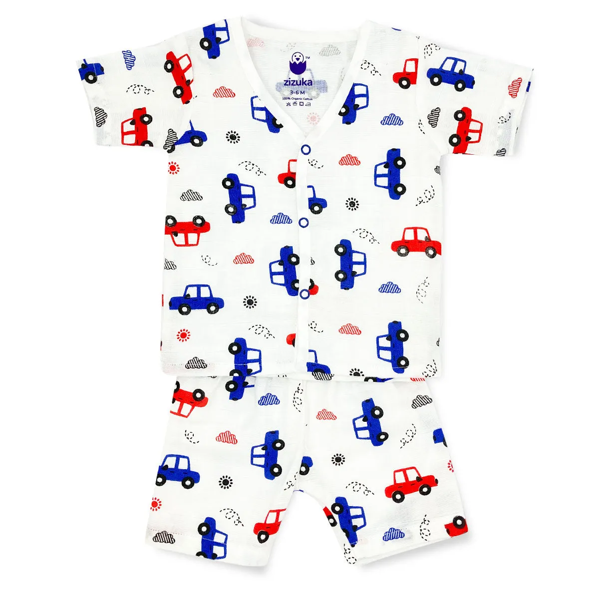 Organic Cotton Muslin Half Sleeve Jabla Co Ord Set - Cars