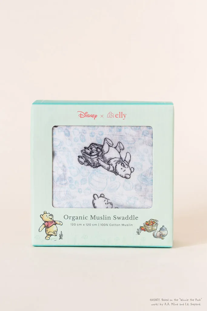 Organic Cotton Swaddle - Blue Hunny Pooh