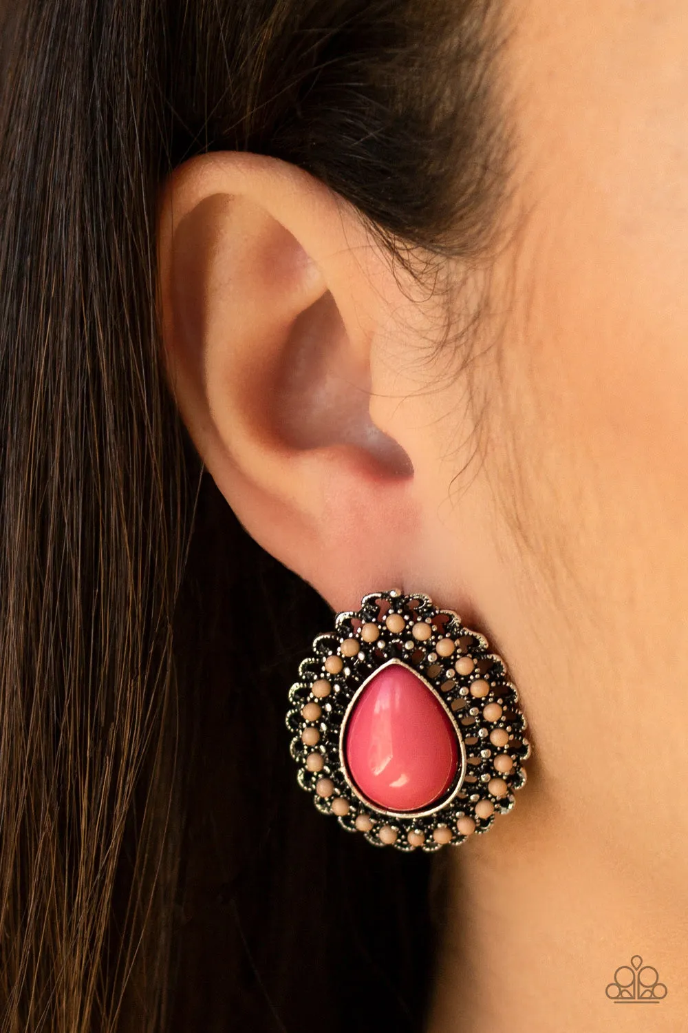 Paparazzi Earring ~ Beaded Blast - Pink Studs Post Earring