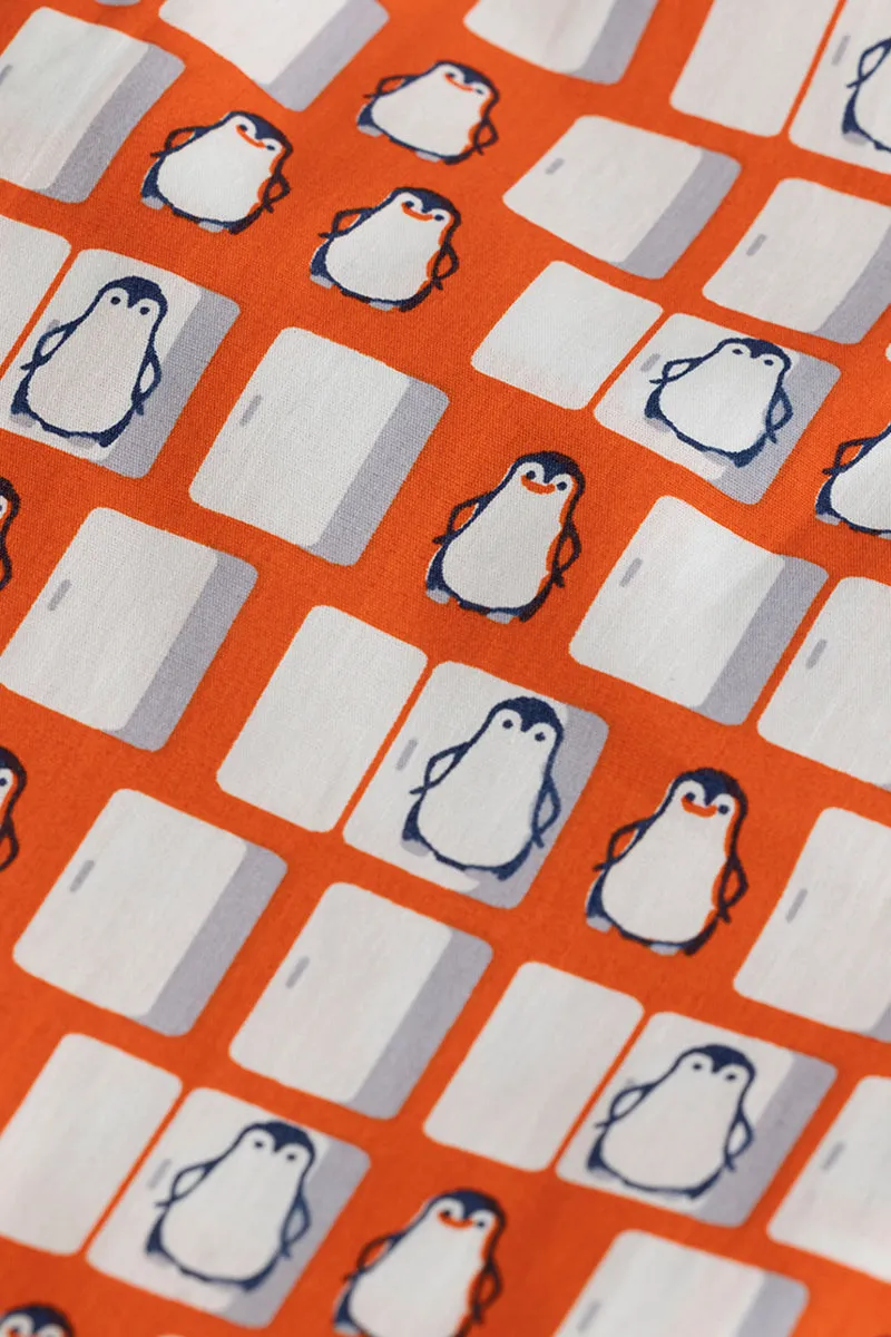 Penguin Print Orange Pyjama