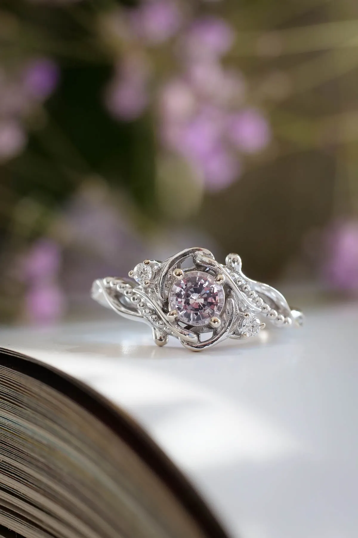 Pink sapphire engagement ring with diamonds / Undina