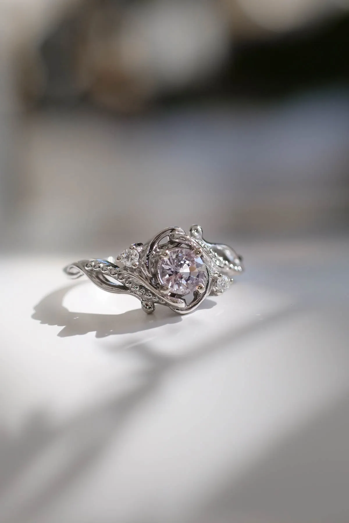 Pink sapphire engagement ring with diamonds / Undina