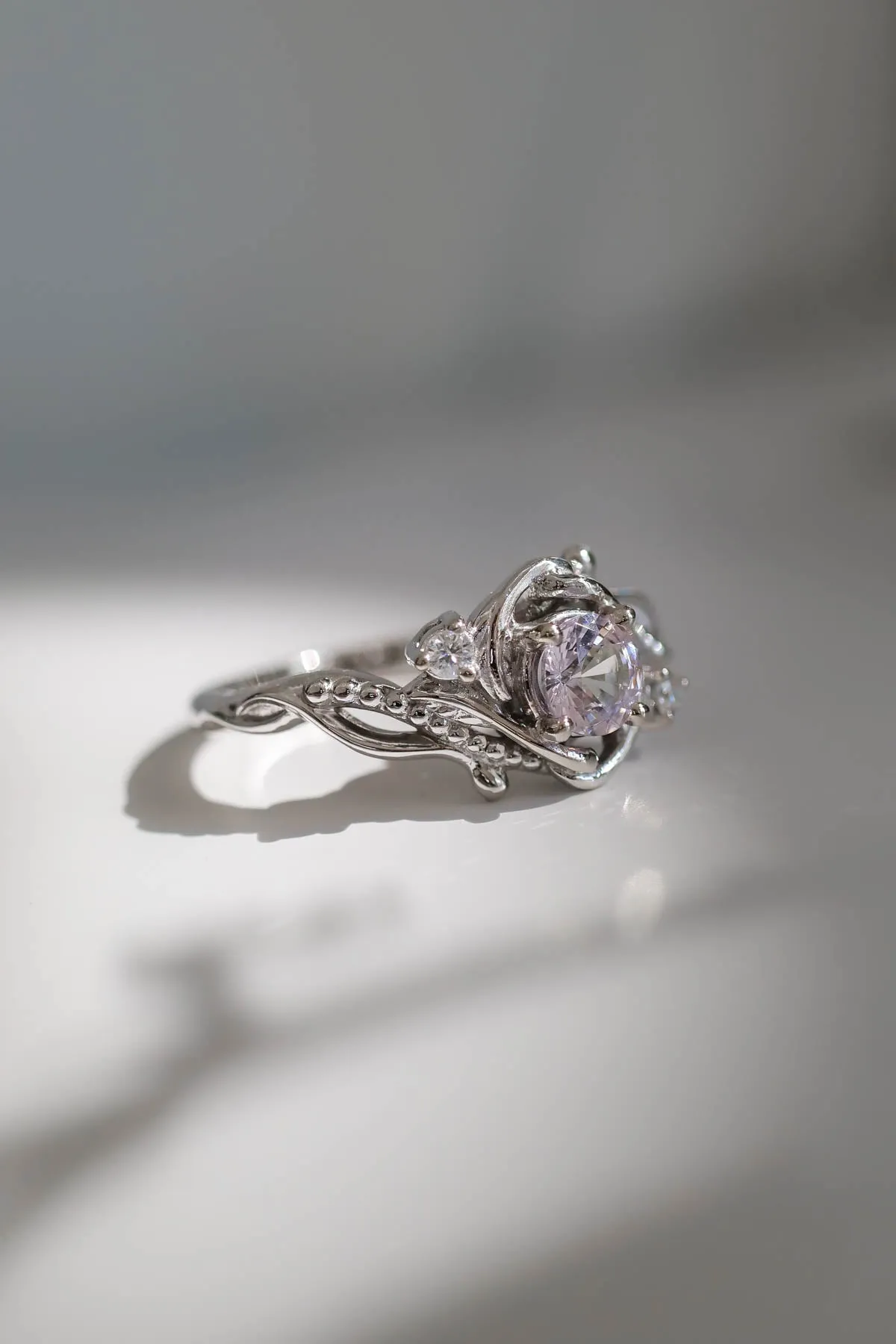 Pink sapphire engagement ring with diamonds / Undina