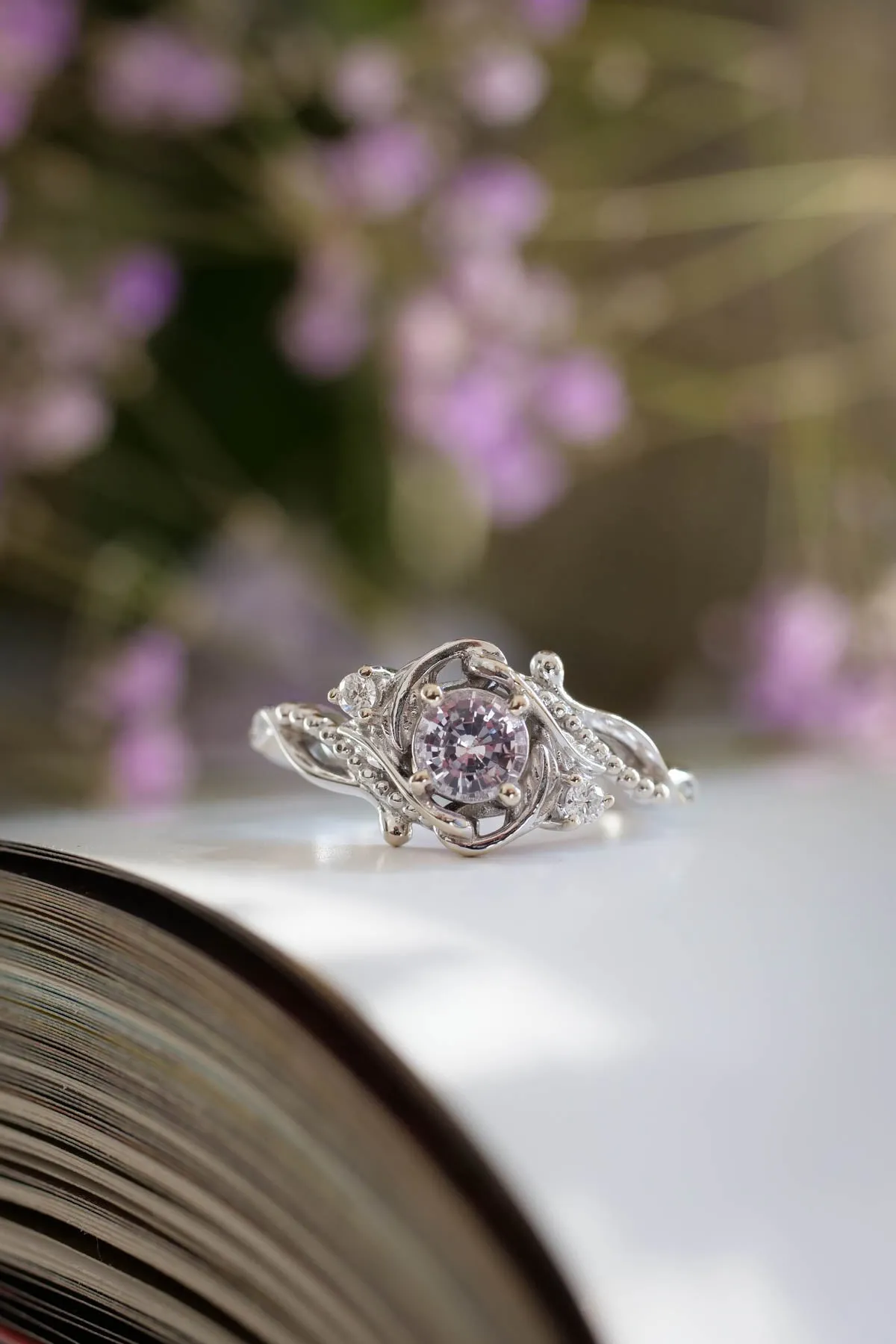 Pink sapphire engagement ring with diamonds / Undina