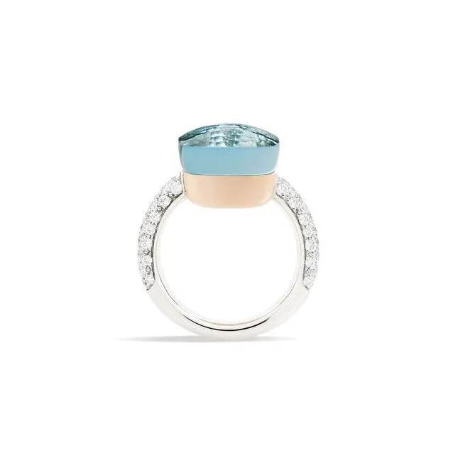 Pomellato - Nudo Maxi - Stackable Ring with Blue Topaz and Diamonds, 18K White and Rose Gold