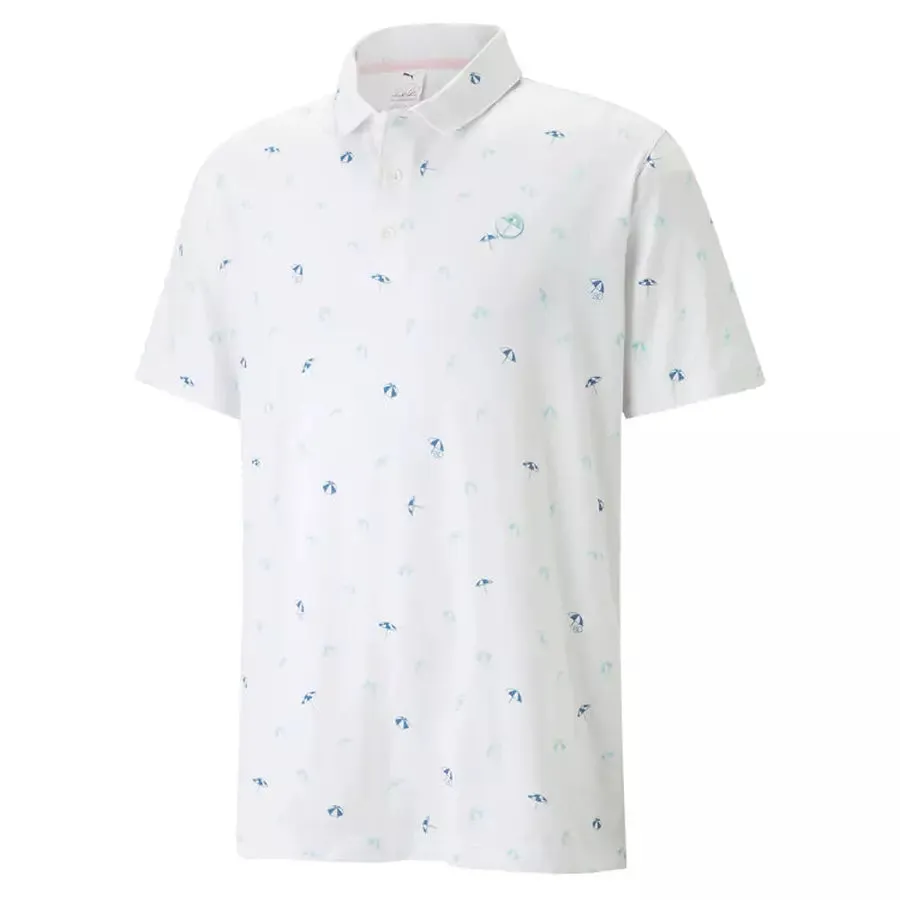 Puma AP CLOUDSPUN Dancing Umbrellas Men's Golf Polo - White