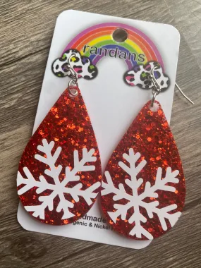 “Red Snowflake” Glitter Handcrafted Resin Earrings