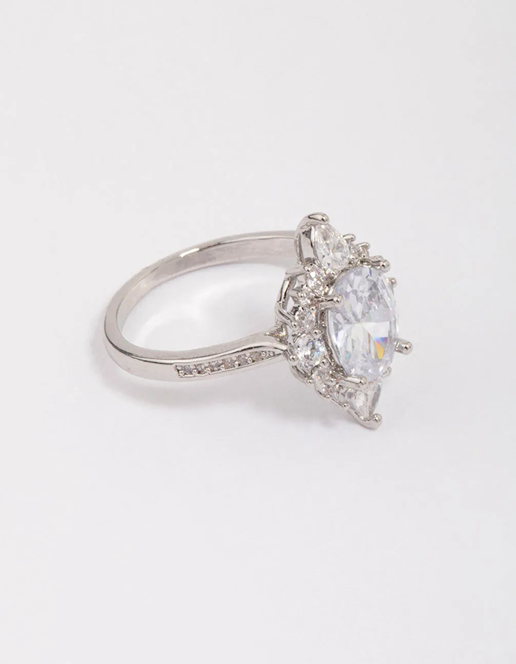 Rhodium Shining Star Cubic Zirconia Ring