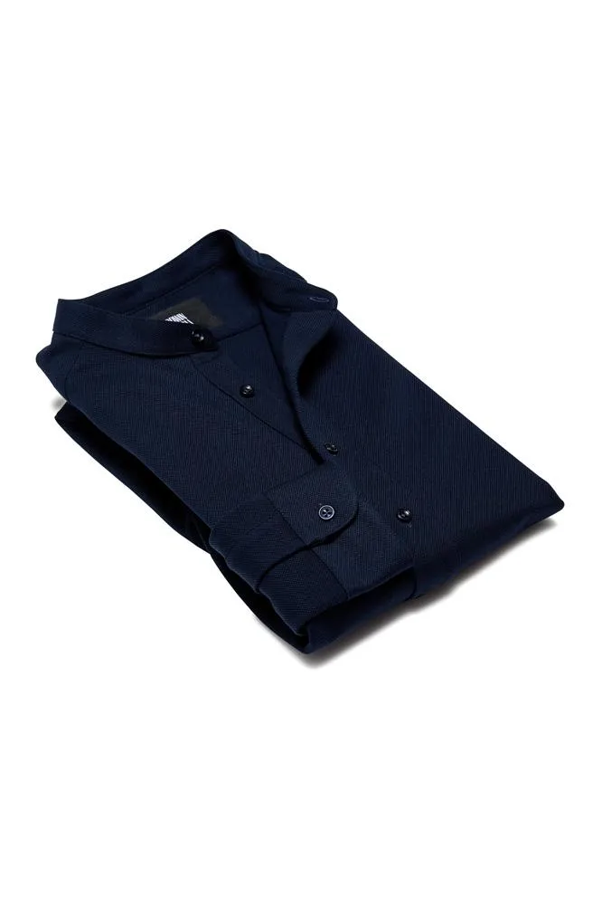 Riccardo Long Sleeve Polo Top - Navy Cotton Pique