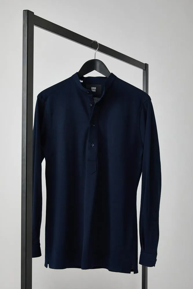 Riccardo Long Sleeve Polo Top - Navy Cotton Pique