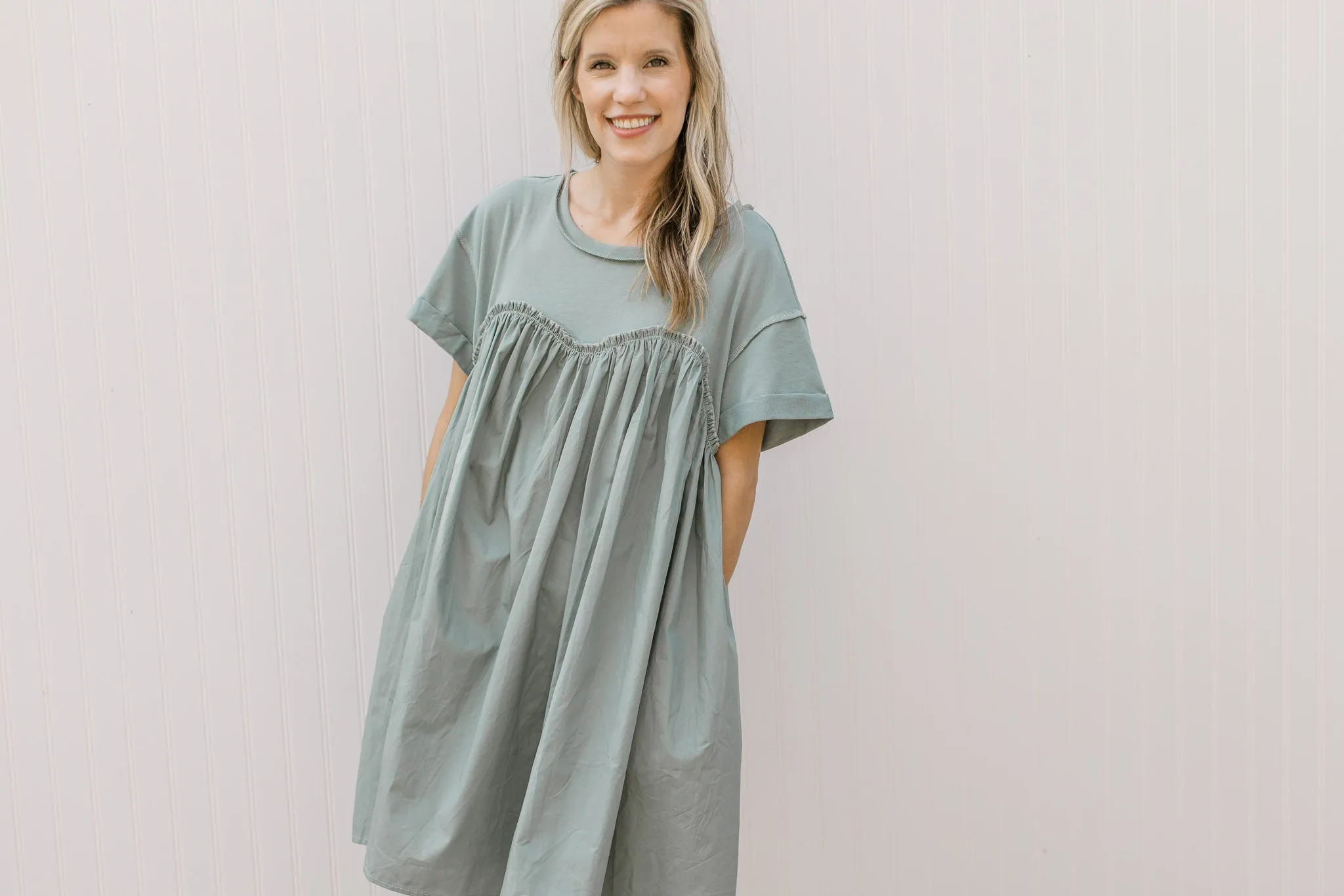 Sage Contrast T Shirt Dress