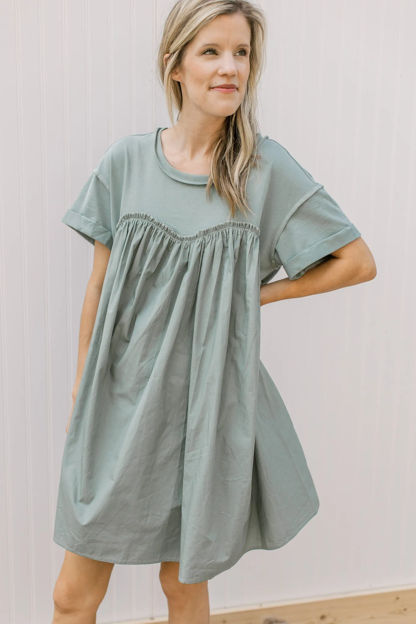 Sage Contrast T Shirt Dress