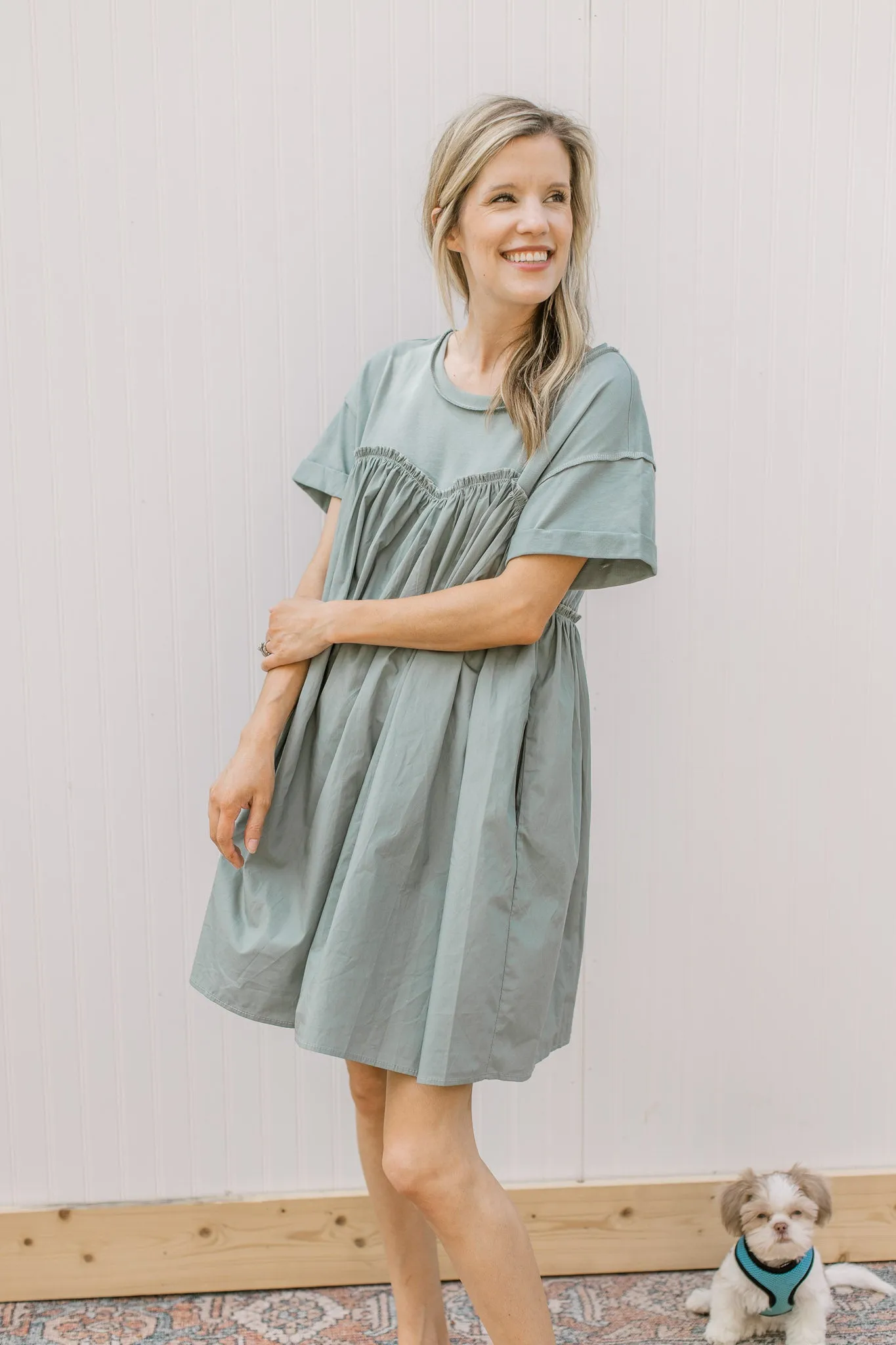 Sage Contrast T Shirt Dress