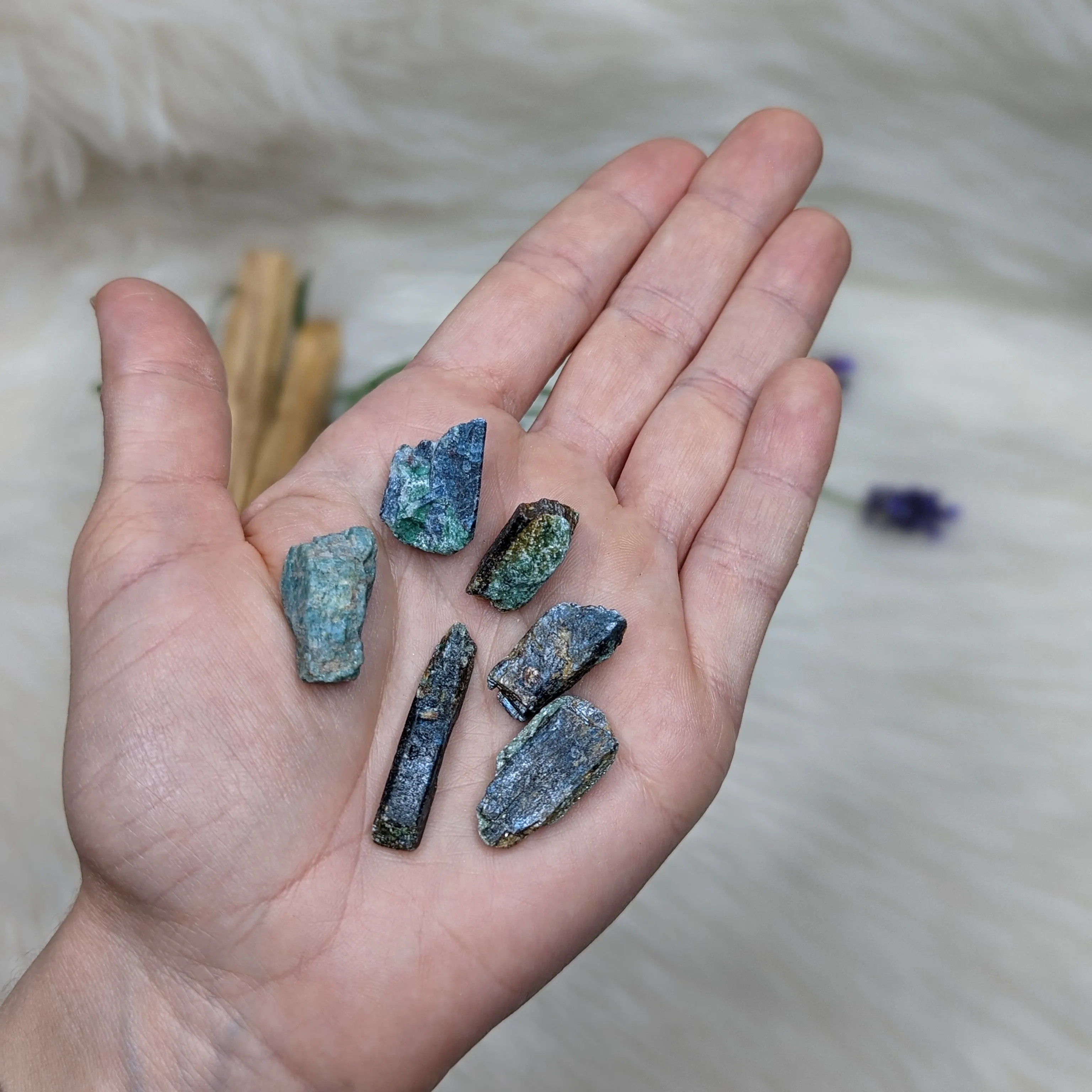 Set of 6 Deep Blue Kyanite & Fuchsite Natural Points- Locality: Brazil