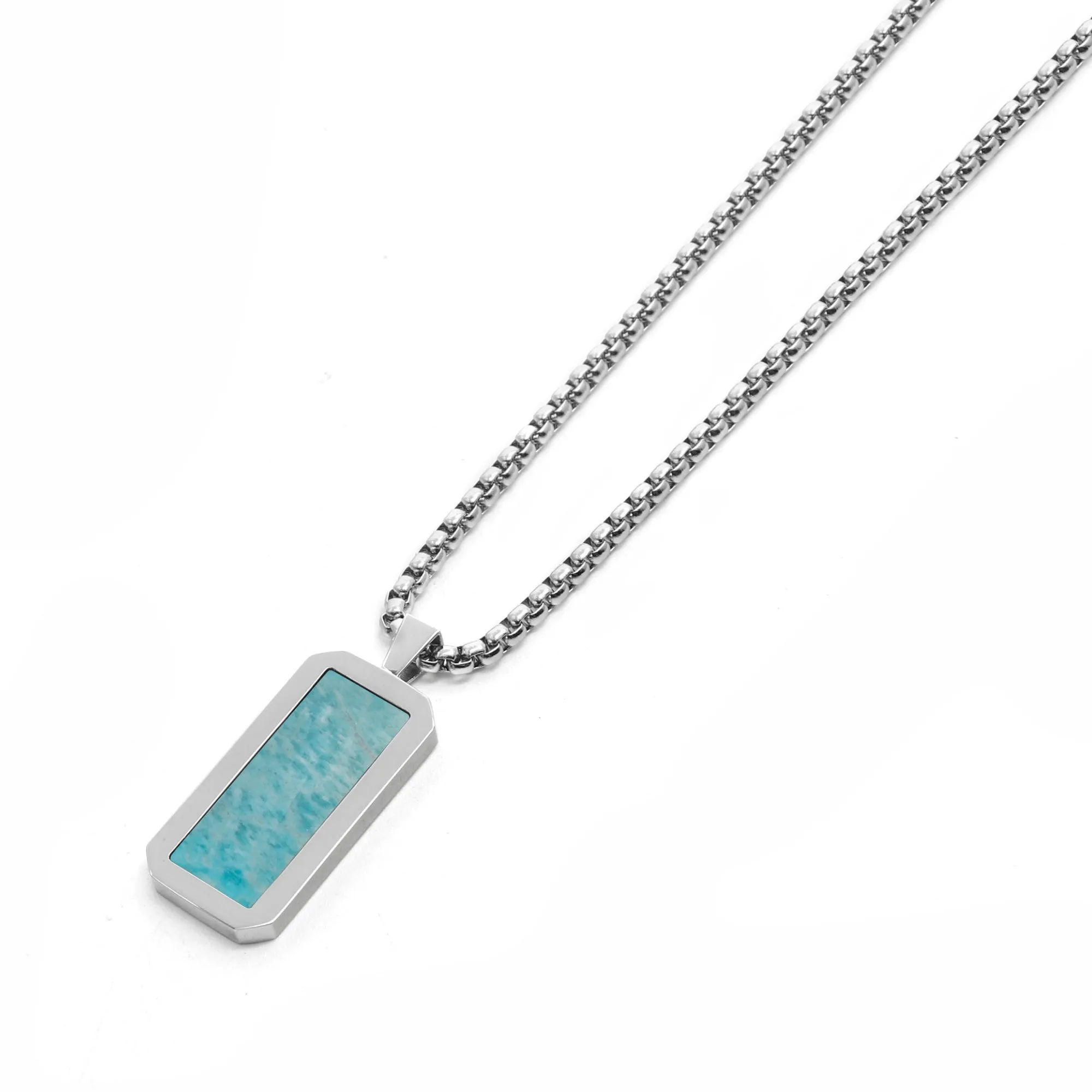 Silver Necklace with Rectangle Amazonite Pendant