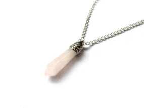 Silver Rose Quartz Crystal Necklace